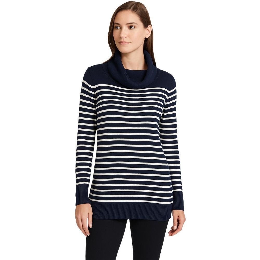 Lauren Ralph Lauren Womens Sweater Turtle Neck Navy Blue White Striped Wool M